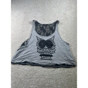 Miss Royal T Women's Gray XL Tank Top Lace Owl Applique